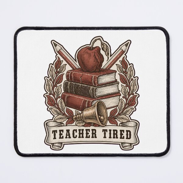 Item preview, Teacher Tired Books Apple and Bell Crest | Teacher Funny Staff Room Design designed and sold by StickyGuys.