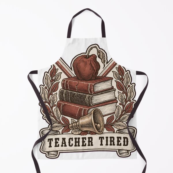 Item preview, Teacher Tired Books Apple and Bell Crest | Teacher Funny Staff Room Design designed and sold by StickyGuys.