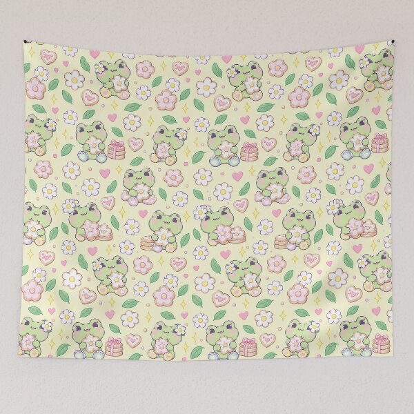 Item preview, Kawaii Frog Flower Cookie Pastel Pattern designed and sold by Soft Berry Studio.