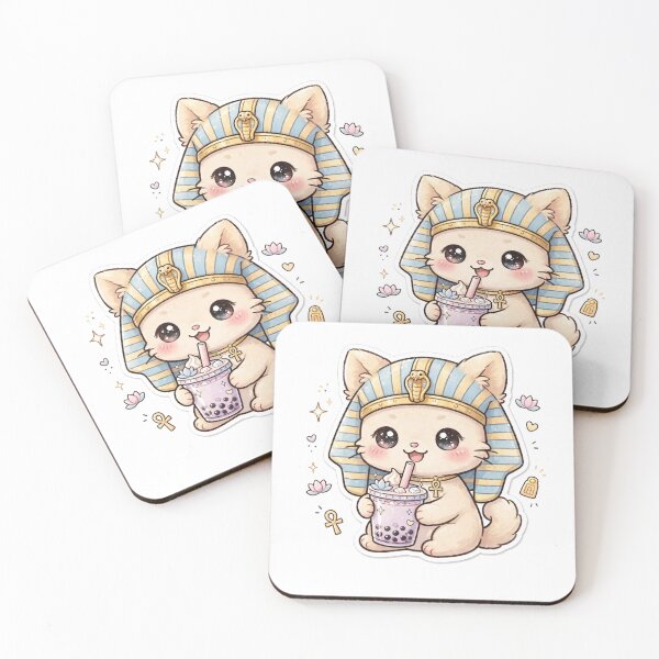 Item preview, Cute Egyptian Pharaoh Cat Drinking Boba Tea | Kawaii Bastet Cat Sticker designed and sold by     Fatma Creates.