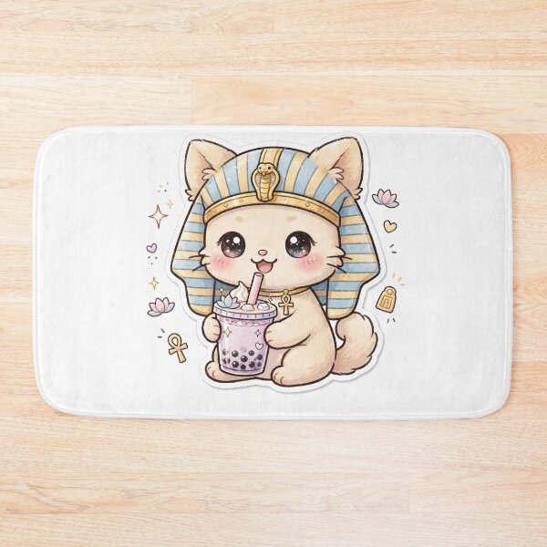 Item preview, Cute Egyptian Pharaoh Cat Drinking Boba Tea | Kawaii Bastet Cat Sticker designed and sold by     Fatma Creates.