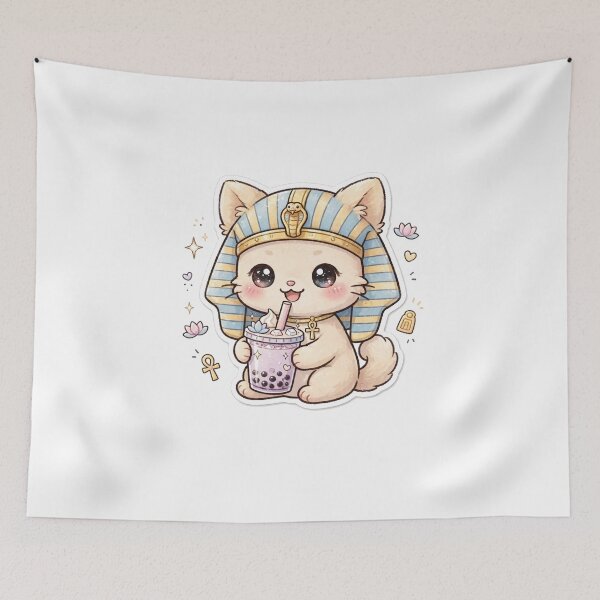 Item preview, Cute Egyptian Pharaoh Cat Drinking Boba Tea | Kawaii Bastet Cat Sticker designed and sold by     Fatma Creates.