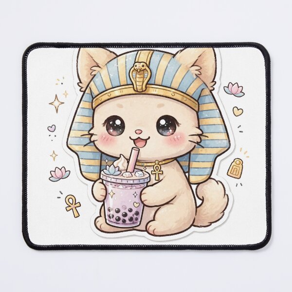 Item preview, Cute Egyptian Pharaoh Cat Drinking Boba Tea | Kawaii Bastet Cat Sticker designed and sold by Fatma Creates.