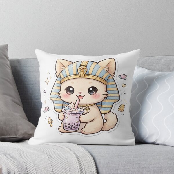 Item preview, Cute Egyptian Pharaoh Cat Drinking Boba Tea | Kawaii Bastet Cat Sticker designed and sold by     Fatma Creates.