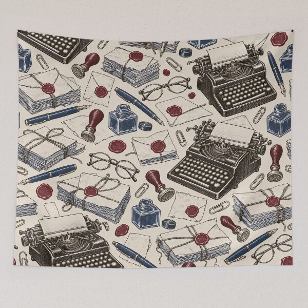 Item preview, Typewriter and Stationery Toile Fountain Pens Ink and Wax Seals | Writer Repeat Print designed and sold by StickyGuys.