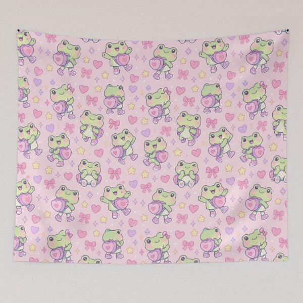 Item preview, Kawaii Frog Heart Backpack Pastel Pattern designed and sold by Soft Berry Studio.