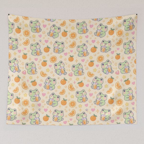Item preview, Kawaii Frog Orange Soda Pastel Pattern designed and sold by Soft Berry Studio.
