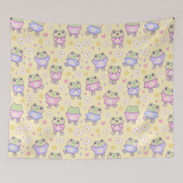 Item preview, Kawaii Frog Daisy Sweater Pastel Pattern designed and sold by Soft Berry Studio.