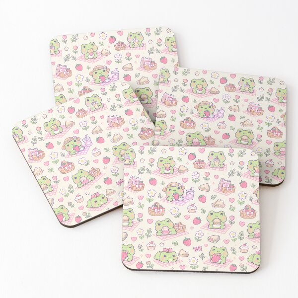 Item preview, Kawaii Frog Tiny Picnic Pastel Pattern designed and sold by Soft Berry Studio.