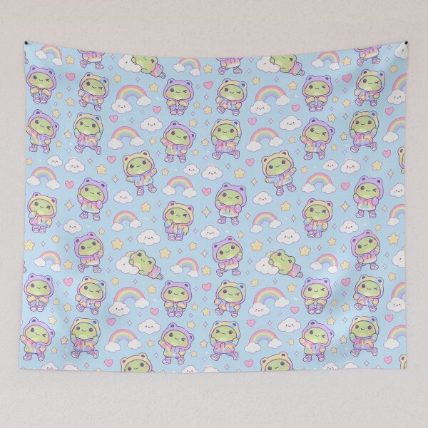Item preview, Kawaii Frog Rainbow Hoodie Pastel Pattern designed and sold by Soft Berry Studio.