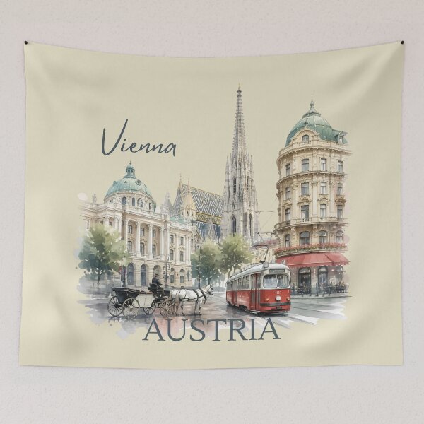 Item preview, Vienna Austria Cityscape Watercolor Vintage Travel Architecture designed and sold by AOCollections.