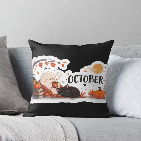 Item preview, Cozy October Spooky Season Autumn Aesthetic Ghost and Black Cat designed and sold by Pransis_Diginer_26.