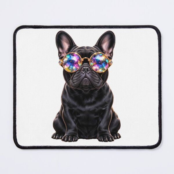 Item preview, Black French Bulldog with Rainbow Gemstone Sunglasses – Luxury Crystal Dog Fashion Art designed and sold by アミヤジャ.