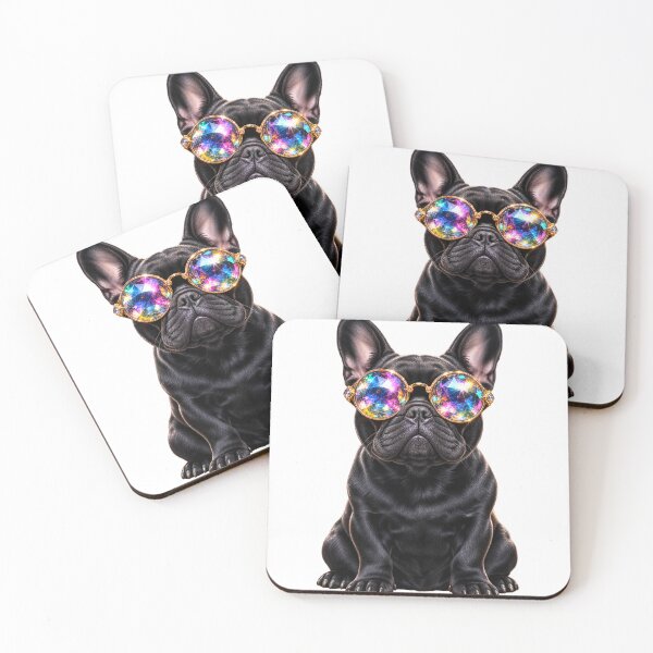 Item preview, Black French Bulldog with Rainbow Gemstone Sunglasses – Luxury Crystal Dog Fashion Art designed and sold by アミヤジャ.