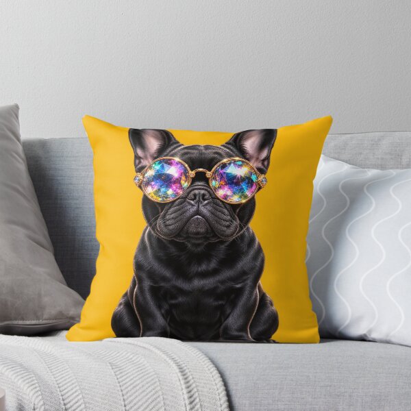 Item preview, Black French Bulldog with Rainbow Gemstone Sunglasses – Luxury Crystal Dog Fashion Art designed and sold by アミヤジャ.