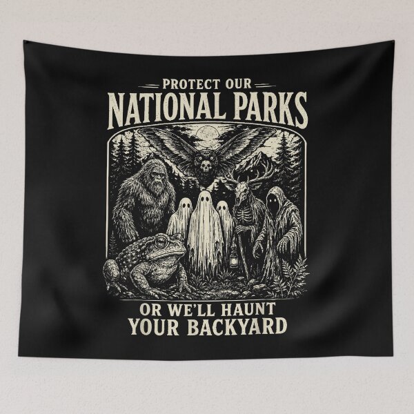 Item preview, Protect Our National Parks Or We'll Haunt Your Backyard Cryptid designed and sold by slmfams.