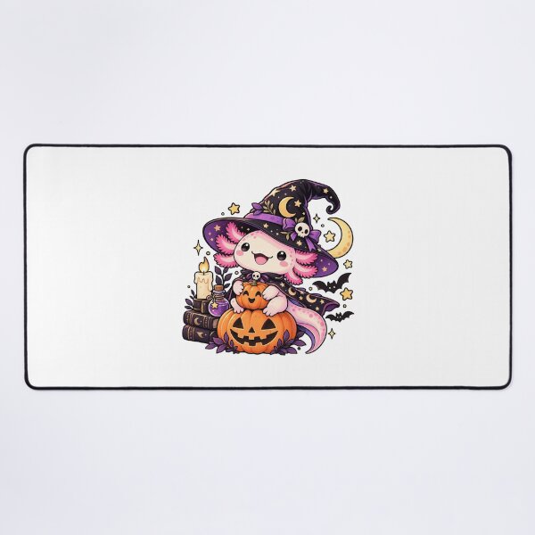 Item preview, Kawaii Axolotl Witch with Halloween Pumpkin and Stars designed and sold by RetroPop23.