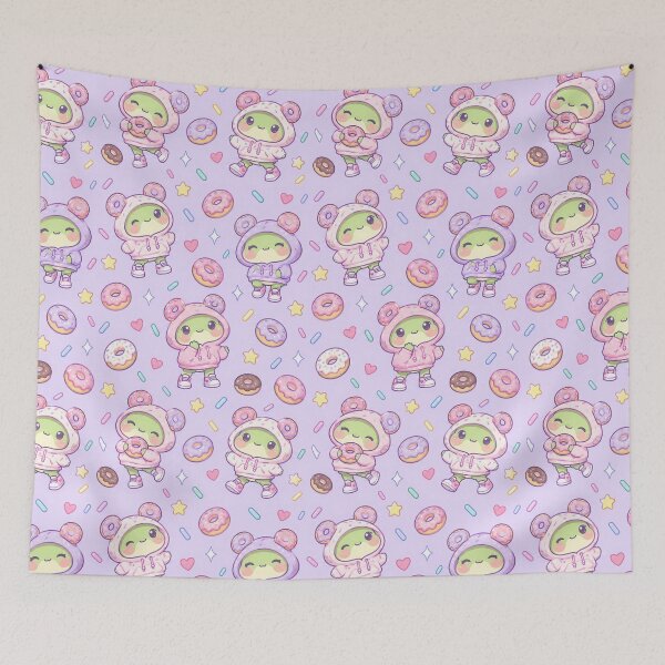 Item preview, Kawaii Frog Donut Hoodie Pattern designed and sold by Soft Berry Studio.
