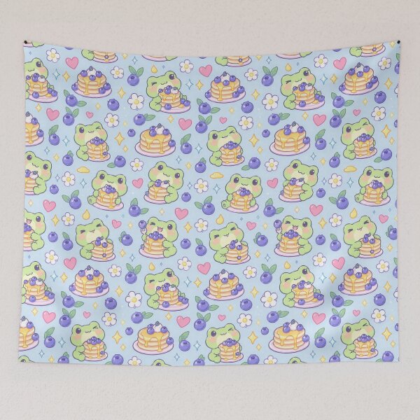 Item preview, Kawaii Frog Blueberry Pancake Pattern designed and sold by Soft Berry Studio.