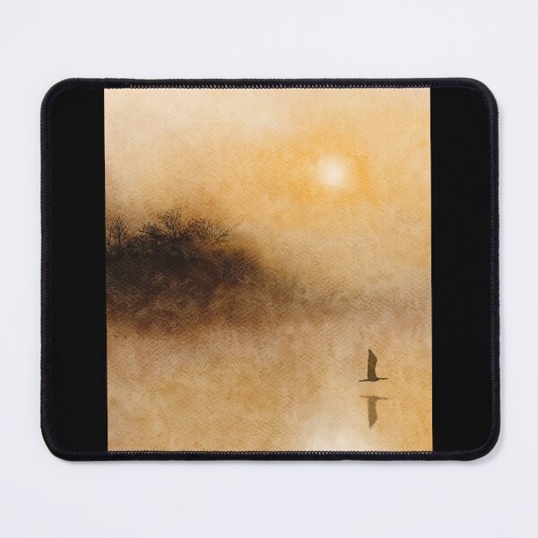 Item preview, Misty lake sunrise and crane watercolour art designed and sold by moteemade.