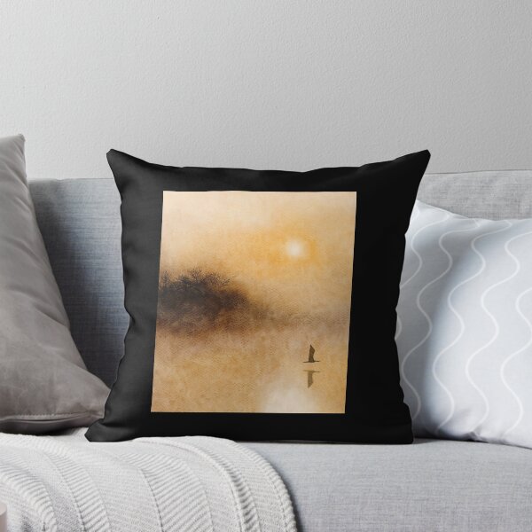 Item preview, Misty lake sunrise and crane watercolour art  designed and sold by moteemade.