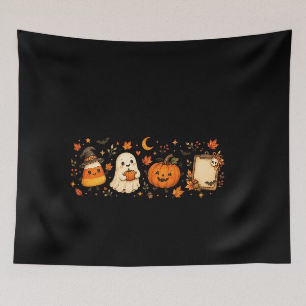 Item preview, cozy halloween candy corn friends fall leaves moon illustration for women designed and sold by DariaOltes.