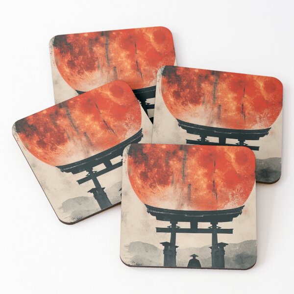 Item preview, Japanese Samurai Torii Gate Blood Moon — Dark Aesthetic Vintage Ink Art designed and sold by LYAN-STORE.