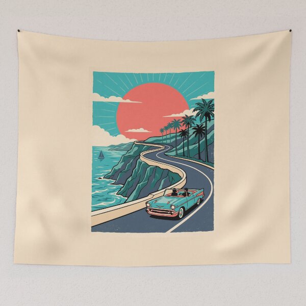 Item preview, Vintage Classic Car Driving on Coastal Road – Retro Beach Road Trip Design designed and sold by Sea Gem.