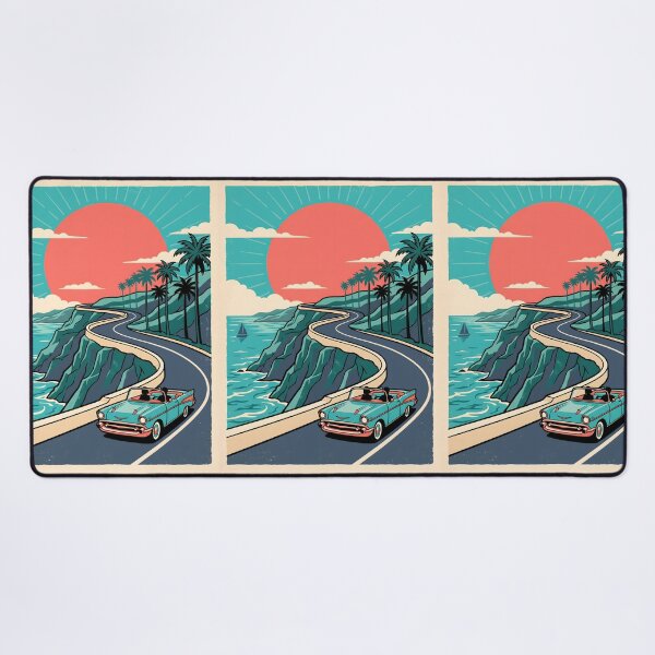 Item preview, Vintage Classic Car Driving on Coastal Road – Retro Beach Road Trip Design designed and sold by Sea Gem.
