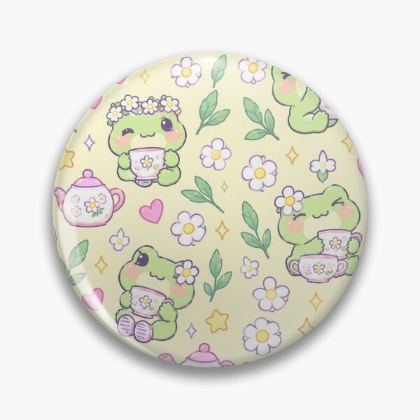 Item preview, Kawaii Frog Flower Tea Pattern designed and sold by Soft Berry Studio.