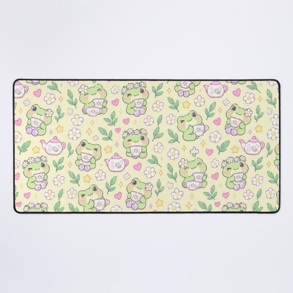 Item preview, Kawaii Frog Flower Tea Pattern designed and sold by Soft Berry Studio.