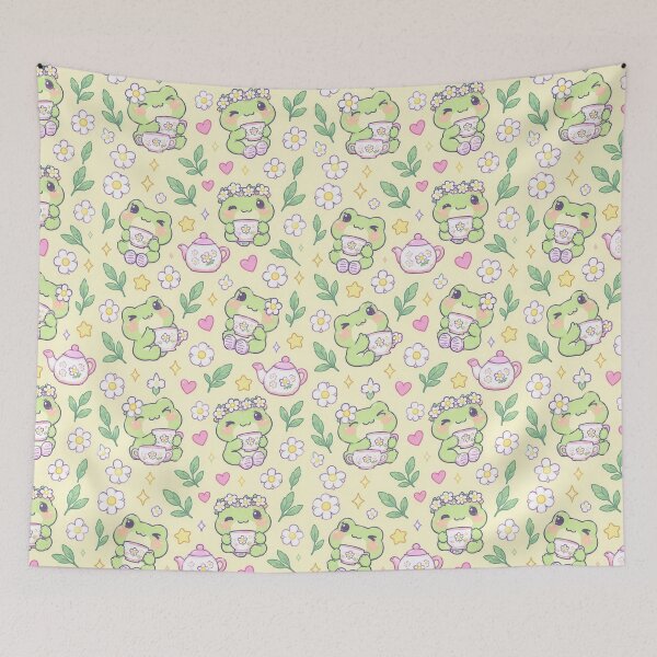 Item preview, Kawaii Frog Flower Tea Pattern designed and sold by Soft Berry Studio.
