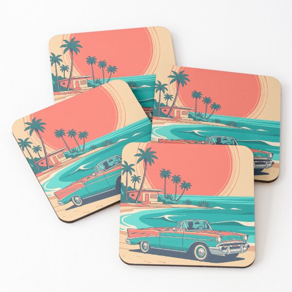 Item preview, Vintage Turquoise Convertible by the Sea – Retro Coastal Summer Car Design designed and sold by Sea Gem.