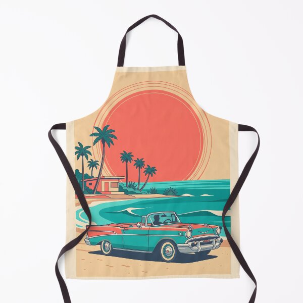 Item preview, Vintage Turquoise Convertible by the Sea – Retro Coastal Summer Car Design designed and sold by Sea Gem.