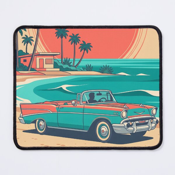 Item preview, Vintage Turquoise Convertible by the Sea – Retro Coastal Summer Car Design designed and sold by Sea Gem.