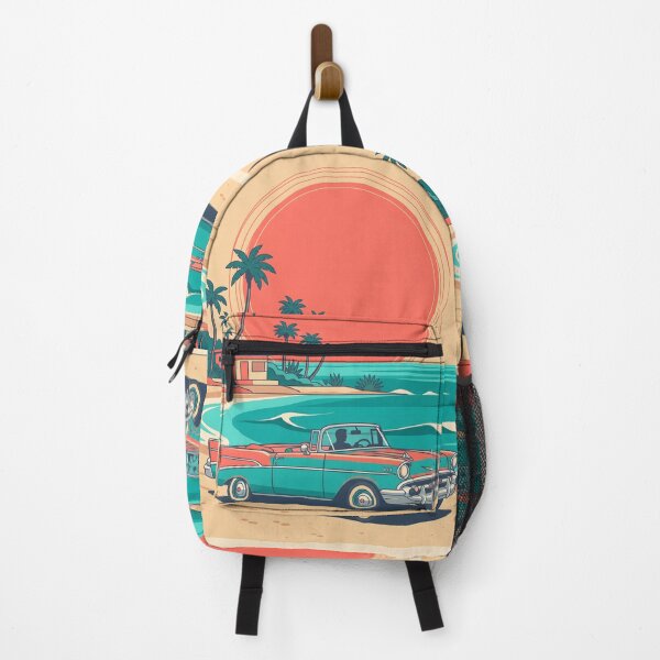 Item preview, Vintage Turquoise Convertible by the Sea – Retro Coastal Summer Car Design designed and sold by Sea Gem.