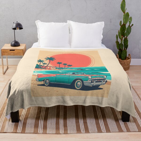 Item preview, Vintage Turquoise Convertible by the Sea – Retro Coastal Summer Car Design designed and sold by Sea Gem.