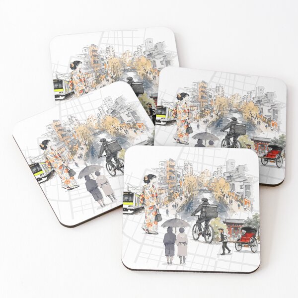 Item preview, Mixed-media sketch illustration of a Japanese street scene designed and sold by maewjpho.