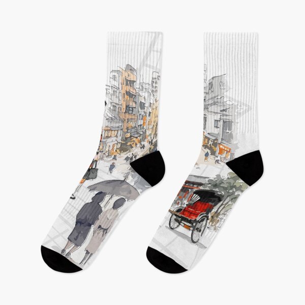 Item preview, Mixed-media sketch illustration of a Japanese street scene designed and sold by maewjpho.