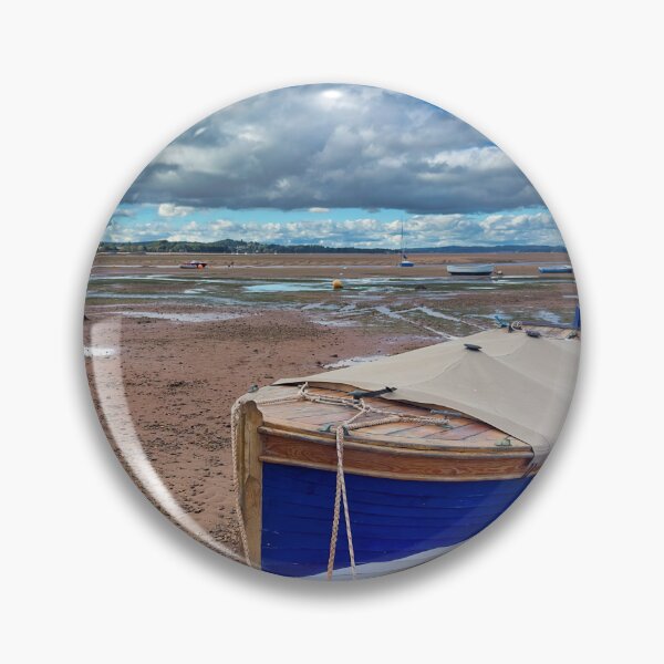 Item preview, Blue Wooden Boat at Low Tide in Exmouth | Devon Coast Photography designed and sold by leonwoods.