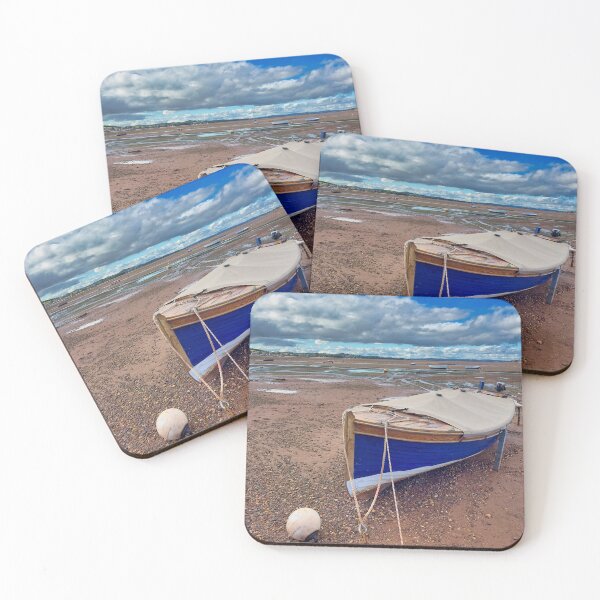 Item preview, Blue Wooden Boat at Low Tide in Exmouth | Devon Coast Photography designed and sold by leonwoods.