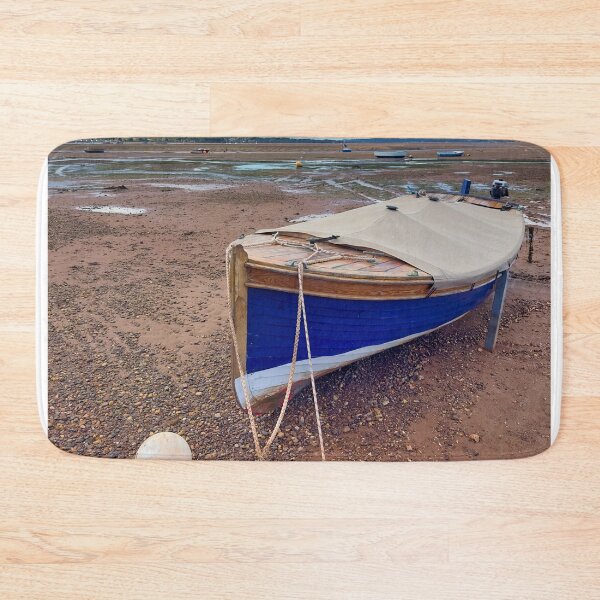 Item preview, Blue Wooden Boat at Low Tide in Exmouth | Devon Coast Photography designed and sold by leonwoods.