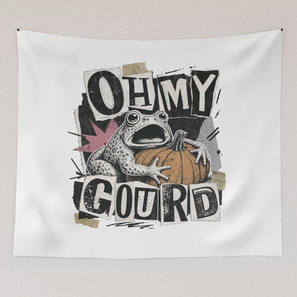Item preview, Oh My Gourd Frog Vintage Zine T-Shirt | Funny Pumpkin Toad Newspaper Cutout Halloween Gift designed and sold by illeN-Art-World.