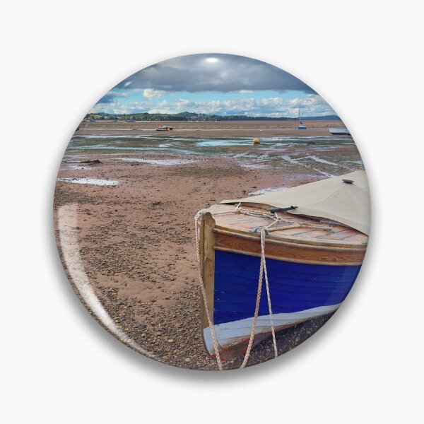 Item preview, Blue Wooden Boat at Low Tide in Exmouth | Devon Coast Photography designed and sold by leonwoods.