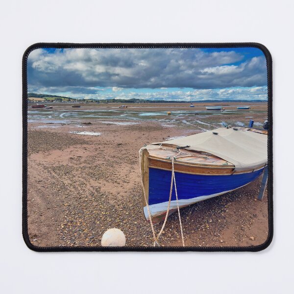 Item preview, Blue Wooden Boat at Low Tide in Exmouth | Devon Coast Photography designed and sold by leonwoods.