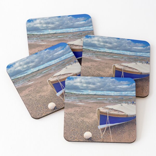 Item preview, Blue Wooden Boat at Low Tide in Exmouth | Devon Coast Photography designed and sold by leonwoods.