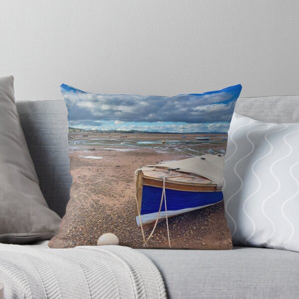 Item preview, Blue Wooden Boat at Low Tide in Exmouth | Devon Coast Photography designed and sold by leonwoods.