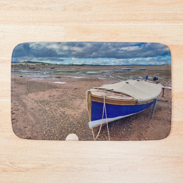 Item preview, Blue Wooden Boat at Low Tide in Exmouth | Devon Coast Photography designed and sold by leonwoods.