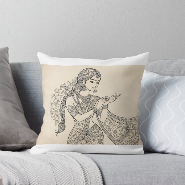 Item preview, Graceful Mithila Maiden - Indian Folk Madhubani Line Art Portrait designed and sold by robertronda1.