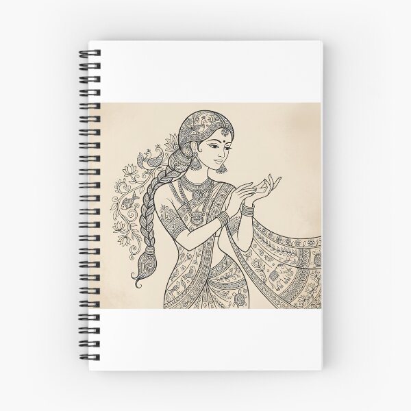Item preview, Graceful Mithila Maiden - Indian Folk Madhubani Line Art Portrait designed and sold by robertronda1.